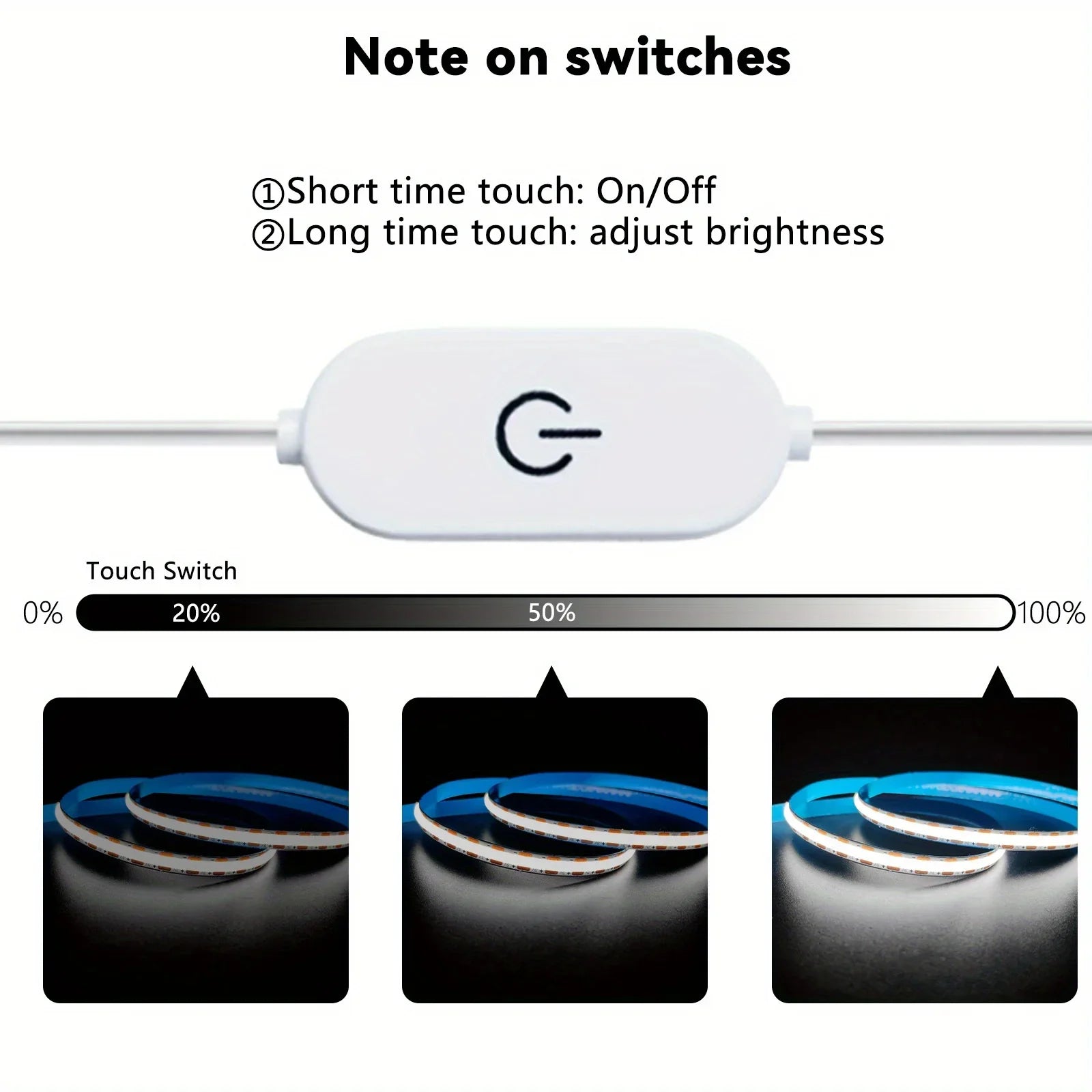 USB 5V LED Strip Light COB Touch Dimmer Control Lamp High Density RA90 Flexible Tape Lights 320Leds/m For Home Cabinet Decor