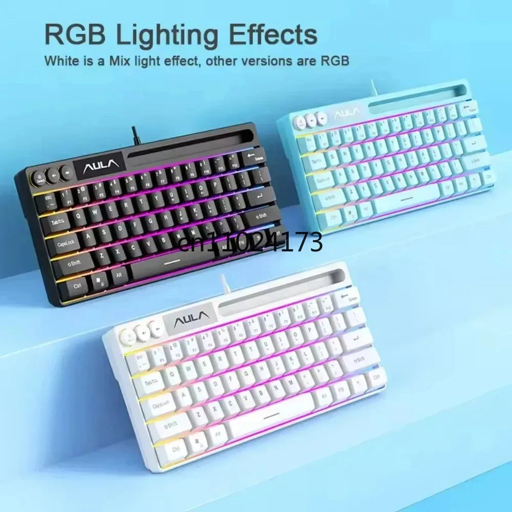 AULA F3061 Keyboard Wired RGB Backlight Gaming Keyboard Mechanical Touch Feel 61Keys Mini Keyboard for Desktop Laptop