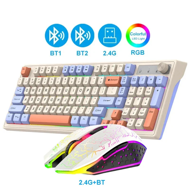 Dual-Mode Wireless Keyboard and Mouse Set 2.4G Dual Bluetooth Keyboard RGB Gaming Keyboard Mouse Kit Mechanical Feel Keyboard