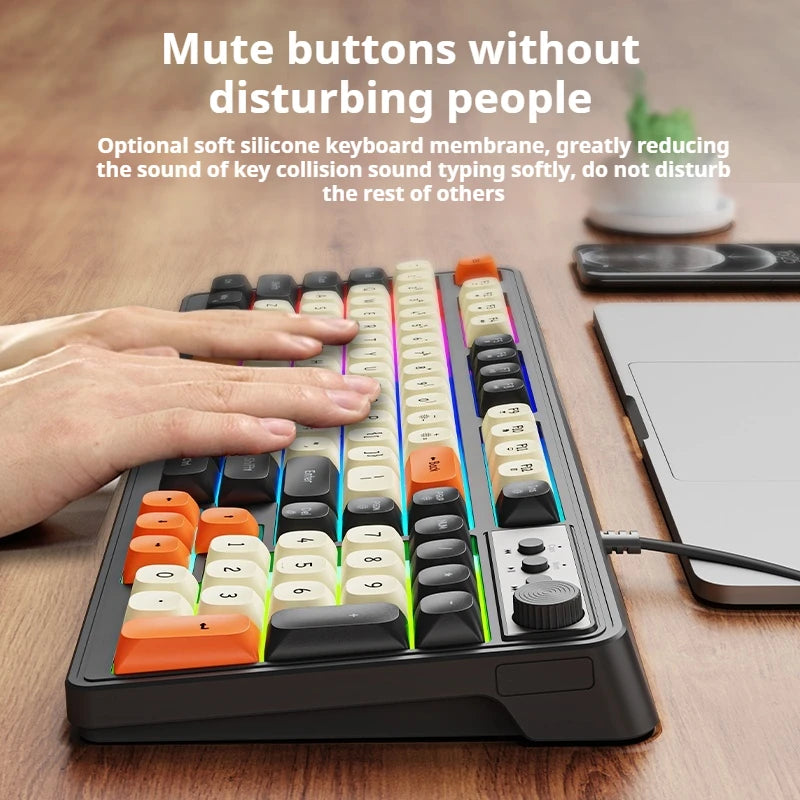 EWEADN Wired Silent Gaming Keyboard, Rainbow Backlight, Quiet Keys, Anti-Ghosting, Ergonomic, USB for Office & Gaming PC/Laptop