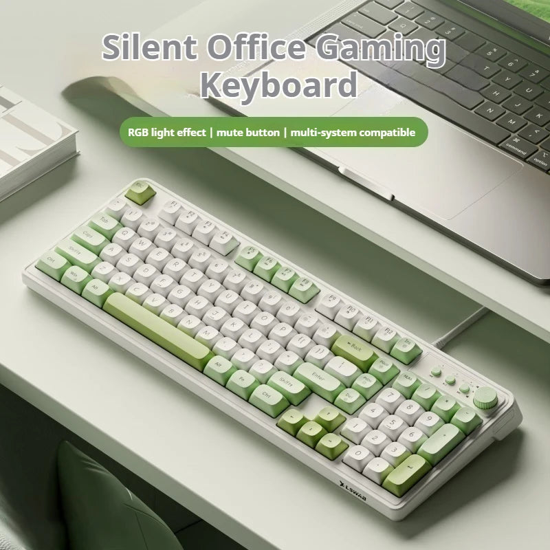EWEADN Wired Silent Gaming Keyboard, Rainbow Backlight, Quiet Keys, Anti-Ghosting, Ergonomic, USB for Office & Gaming PC/Laptop
