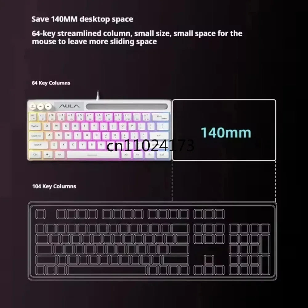 AULA F3061 Keyboard Wired RGB Backlight Gaming Keyboard Mechanical Touch Feel 61Keys Mini Keyboard for Desktop Laptop