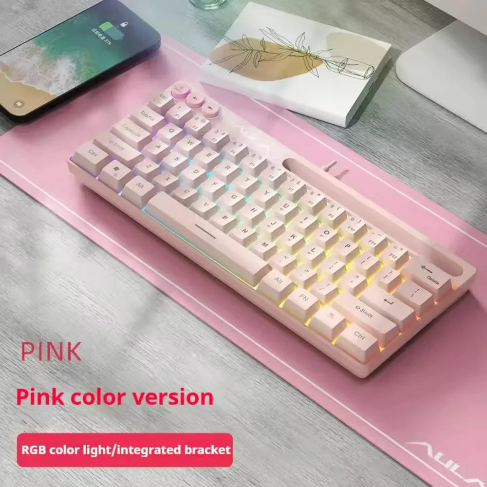 AULA F3061 Keyboard Wired RGB Backlight Gaming Keyboard Mechanical Touch Feel 61Keys Mini Keyboard for Desktop Laptop