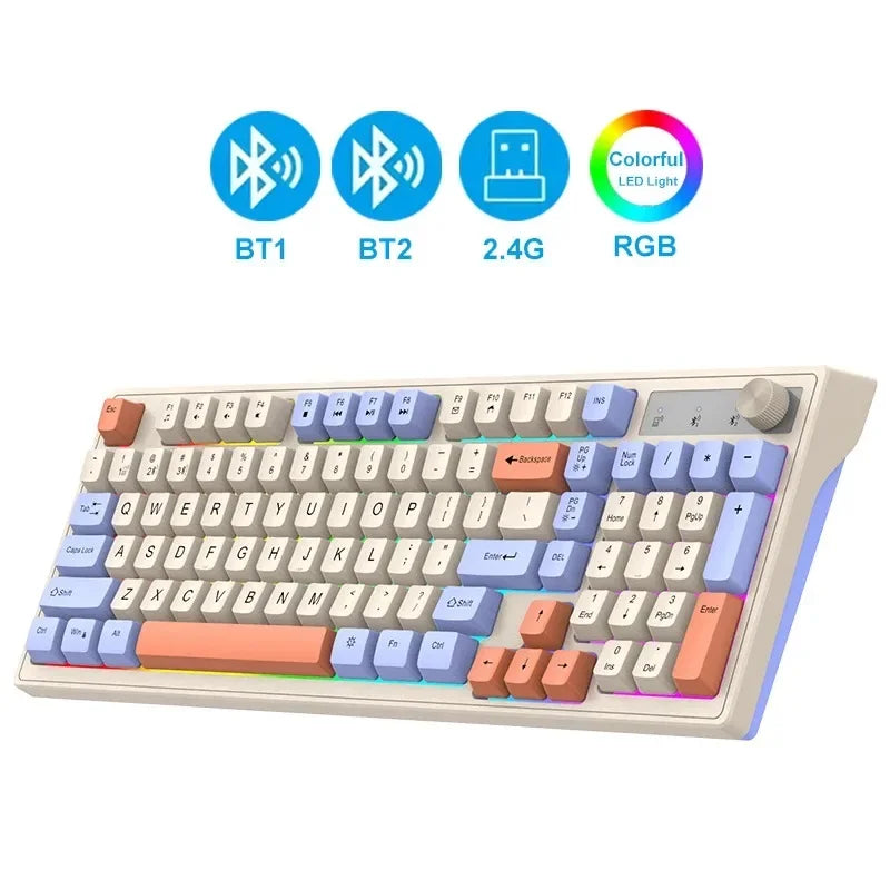 Dual-Mode Wireless Keyboard and Mouse Set 2.4G Dual Bluetooth Keyboard RGB Gaming Keyboard Mouse Kit Mechanical Feel Keyboard