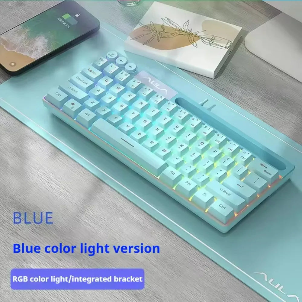 AULA F3061 Keyboard Wired RGB Backlight Gaming Keyboard Mechanical Touch Feel 61Keys Mini Keyboard for Desktop Laptop